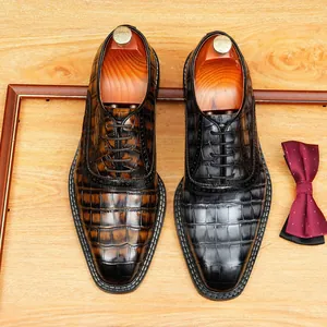 Premium Herrenschuhe aus Leder mit Krokodilmuster in Braun und Schwarz für Business