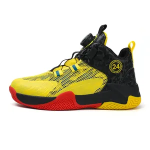 Zapatillas de baloncesto para niños con hebilla giratoria y malla amarilla transpirable