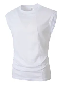 Detail view of the breathable white mesh fabric on the men's athletic tank top.