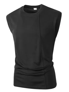 Detail view of men's breathable black mesh tank top with vertical seam design