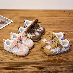 Toddler Baby Girls Running Shoes Breathable Mesh Soft Sole Floral Korean Style Sneakers For Kids Spring Casual Walking Shoes