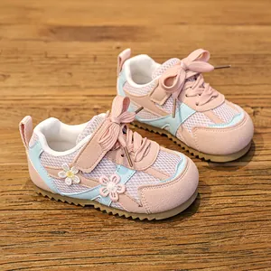 Pink and blue toddler girl sneakers with breathable mesh and cute floral embroidery