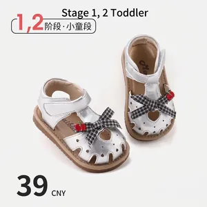 Toddler Baby Girls Soft Sole First Walkers Sandals Microfiber Leather Bowknot Closed Toe Princess Shoes Anti-slip Summer Infant Walking Shoes
