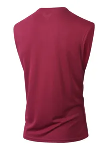 Detailed back view of a maroon breathable mesh tank top for men outdoor casual wear