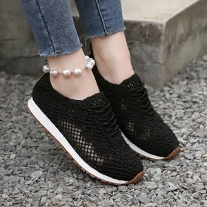 Women's black mesh breathable sneakers with stylish lace-up design for casual wear
