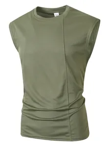 Detailed view of the breathable mesh fabric and paneling on this army green men's vest