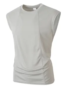 Detail view of breathable gray mesh athletic vest with reinforced stitching
