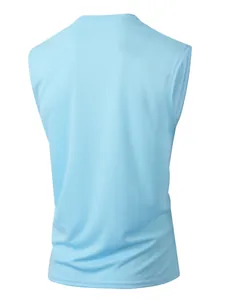 Back view of a light blue breathable mesh tank top for men's casual outdoor wear