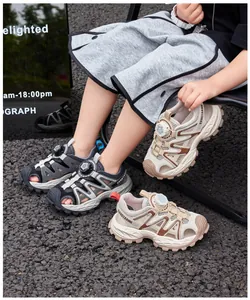 Detail of children's sports sandals with dial lacing and breathable mesh design