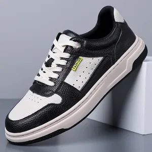Scarpe Casual da Uomo in Pelle di Vacchetta Primo Strato Blocchi di Colore Panda Scarpe in Pelle Basse Antiscivolo