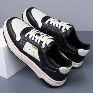 Sneaker da uomo in pelle di vacchetta premium panda con suole spesse antiscivolo nero e bianco
