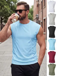Men's Breathable Mesh Patchwork Tank Top Sleeveless Round Neck Quick Dry Wide Shoulder Casual Outdoor Sports Fitness Vest