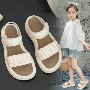 Girls Summer Fashion Sandals 2026 New Kids Ruffled Open Toe Soft Sole Beach Shoes Hook and Loop Princess Sandals For Girls