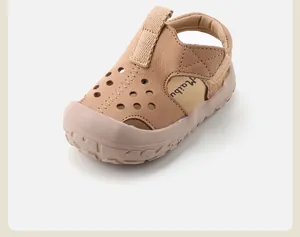 Detailed side view of toddler breathable hollow-out sandals with soft non-slip sole