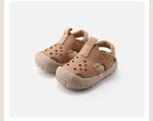 Close-up of toddler breathable hollow-out sandals with protective closed-toe design