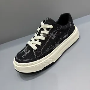 Men Fashion Cloth Printed Dad Shoes Thick Sole Breathable Casual Sneakers Foam Rubber Sole Lace Up Walking Shoes For Men