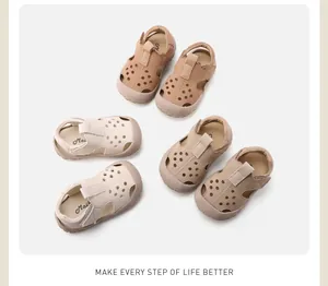 Breathable toddler hollow-out sandals with soft soles in three neutral colors