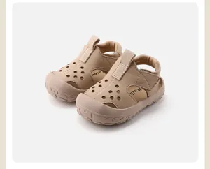 Detail of breathable toddler sandals with hollow-out design and soft anti-slip soles