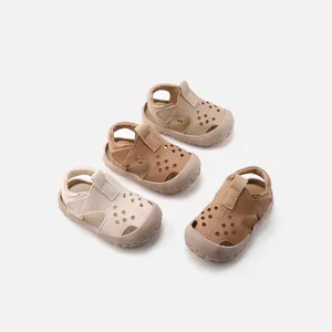 Group of breathable non-slip soft-sole leather sandals for toddlers in neutral colors