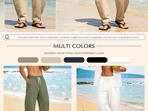 Men's casual linen harem pants available in multiple colors for summer beach vacation wear