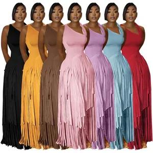 Elegant bodycon fringe maxi dress shown in various colors for formal evening parties