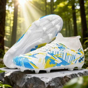 Professional high-top soccer cleats with firm ground studs for outdoor soccer training