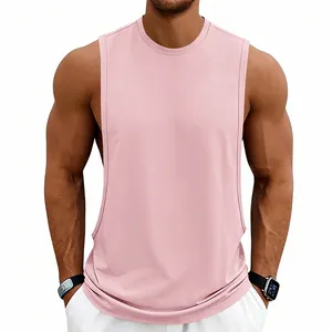 Close-up of pink sleeveless muscle tank top showing deep armholes and athletic fit