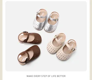 Collection de sandales ajourées en cuir pour petites filles en trois couleurs