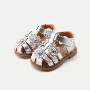Sandali da Principessa per Bambina con Fiori e Perle Artificiali Scarpe da Primi Passi per Neonati Suola Morbida Antiscivolo