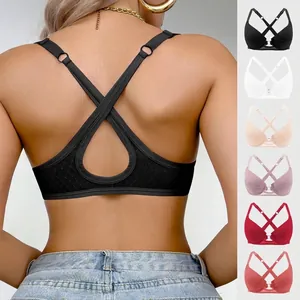 Comfortable gathered bra with stylish cross back design and multiple color variants for women