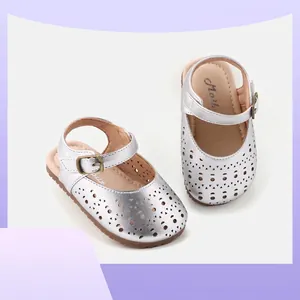 Peuter Baby Meisjes Opengewerkte Sandalen Microvezel Leer Zachte Zool Mary Jane Schoenen Voor Zomer Casual Mode Kinderen Loopschoentjes