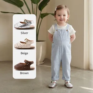 Opengewerkte peutersandalen voor meisjes met zachte zolen in zilver, beige en bruin