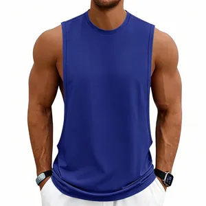 Men's sleeveless blue gym muscle tank top with loose athletic fit for weightlifting