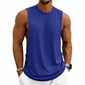 Men's loose deep blue basketball tank top for gym training and fitness workouts