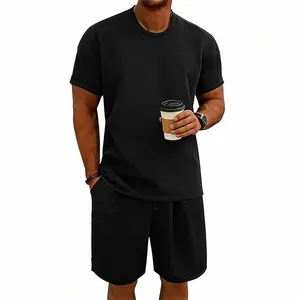 Herren T-Shirt und Shorts Set aus schwerer Baumwolle in Schwarz für den Sommer