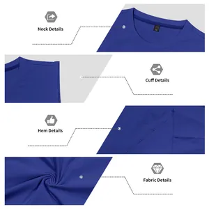 Detail view of blue men's gym tank top neck, cuff, hem and fabric