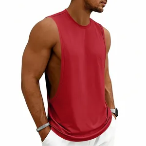 Red men's loose gym tank top with wide armholes for bodybuilding training