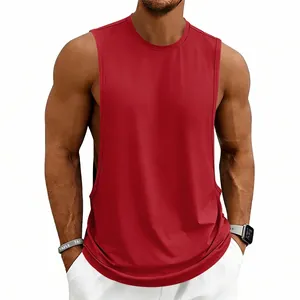 Red men's athletic muscle tank top with deep armholes and comfortable fit for gym