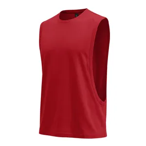 Professional red sleeveless muscle tank top for men fitness gym training workout