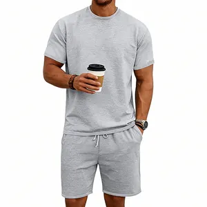 Graues, schweres Herren-Freizeitset aus Kurzarm-T-Shirt und Shorts, zweiteilig