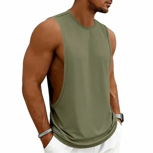 Detailed view of a premium olive green loose-fit athletic tank top for men's workout sessions