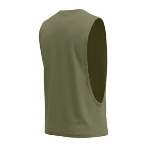 Detailed back view of men's olive green sleeveless gym tank top for sports training