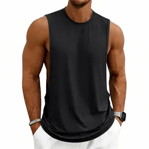 Close-up of black sleeveless fitness tank top for men's gym training and basketball