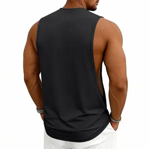 Detailed back view of a men's black sleeveless muscle tank top for gym and sports