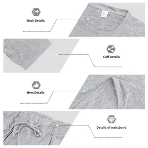 Detailansicht des grauen Herren-Sportsets mit Fokus auf Ausschnitt, Bund und Saum.