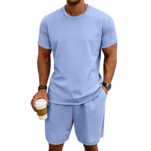 Herren T-Shirt und Shorts Set aus schwerer Baumwolle für den Sommer, einfarbig.