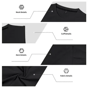 Detailed views of black men's sports tank top showing neck, cuff, hem, and soft fabric