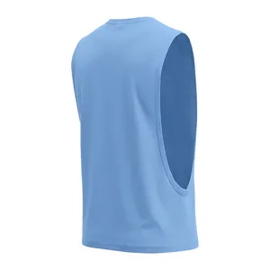 Detailed rear side view of a light blue sleeveless athletic training tank top for men