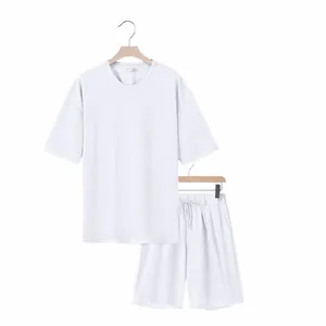 Conjunto de descanso blanco pesado para hombre con camiseta holgada y pantalones