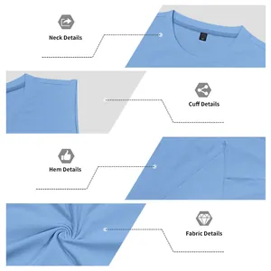 Close-up details of men's blue athletic tank top showing neck, cuff, and hem